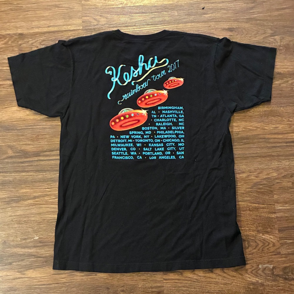 Kesha Rainbow Tour 2017 Double-Sided Graphic Band T-Shirt Black Large